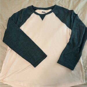 Madewell Cream and Teal Long Sleeve Baseball Tee